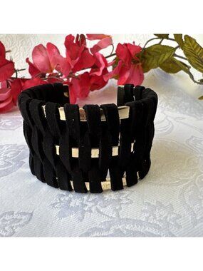 Victoria's Secret Black Velvet Braided Bracelet Jewelry Goldtone Cuff Bangle NEW